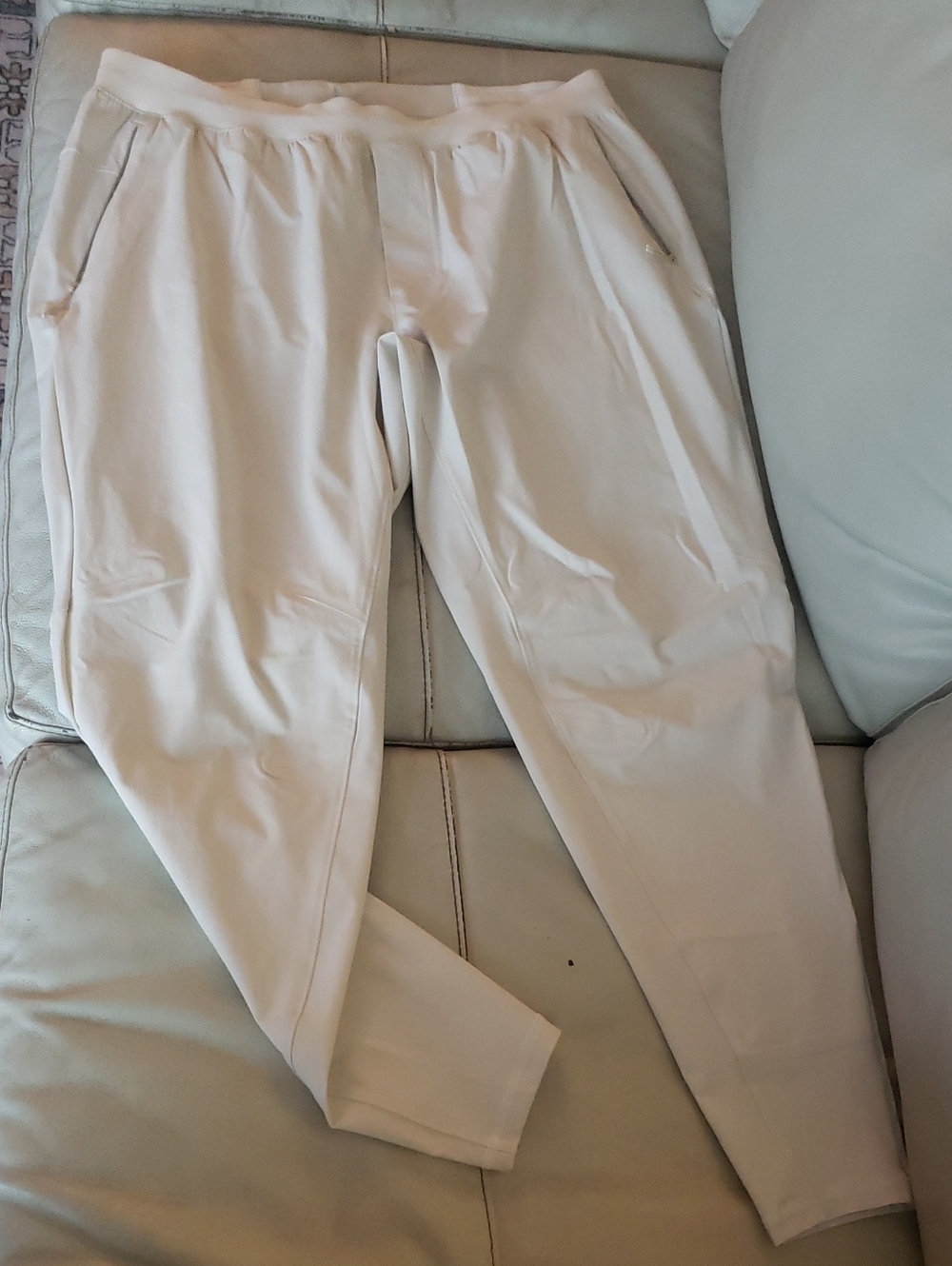 Men's Cream Athletic Joggers with Zip Pockets